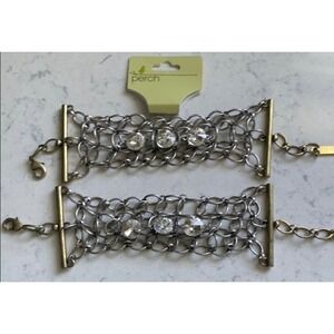 Perch Audrey Chain Link Chunky Bracelet Nickel Brass Tone Rhinestone Metal‎ BoHo
